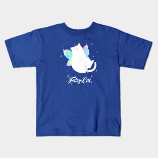 Happy Fairy White Cat (with white text) Kids T-Shirt